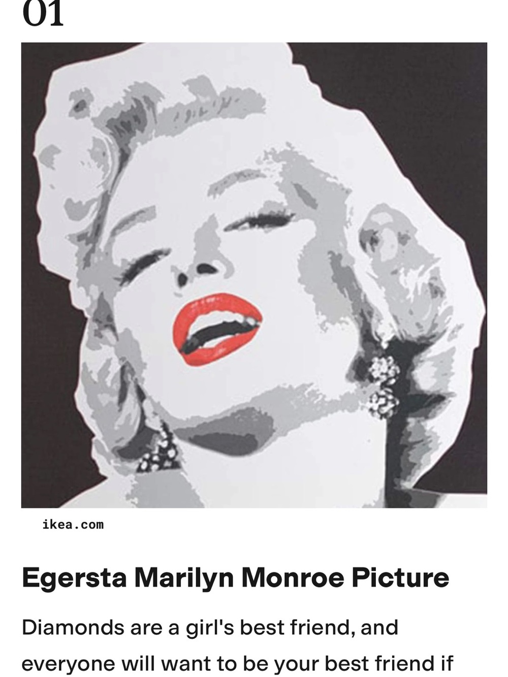 IKEA Marilyn Monroe Pop Portrait  pjatteryd 35 35